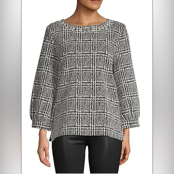 NWOT/Karl Lagerfeld Elegant beaded top w/puff sleeves,faux pearl&crystals  neck - Picture 1 of 11
